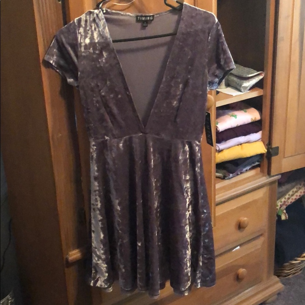 Grey/silver Velvet material deep V cut for chest